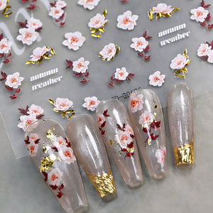 Autocollants pour <span class=keywords><strong>ongles</strong></span> 5D personnalisés de haute qualité, motifs floraux mignons, roses et bleus, pour manucure DIY, autocollants adhésifs à presser - Product Image 4