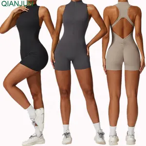 2024 Wholesale Gym Fitness Active Wear Bodysuit Plus Size Zipper Jumpsuit Yoga Jumpsuits for Women