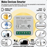 Mini Interruptor Wifi de 16A, Interruptor Inteligente para el Hogar, Control de 2 Vías, Compatible con la Aplicación Smart Life, Control Remoto, Temporizador
