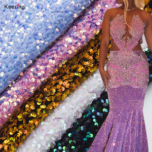 2024 Bling-bling Navy Blue Gold Colorful Wedding Party Dress Special Material Stretch <strong>Velvet</strong> Sequin Fabric for Clothing - Product Image 1