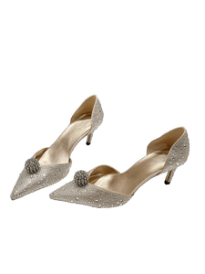 Escarpins Jimmy Orsay à talons aiguilles, ornés de cristaux étincelants et d'un accent boule décoratif, à bout pointu, pour mariages et événements - Product Image 6