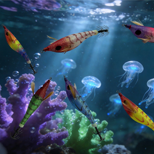 Señuelo <span class=keywords><strong>de</strong></span> pesca horizontal <span class=keywords><strong>de</strong></span> <span class=keywords><strong>madera</strong></span> para camarones y calamares EGI JIG con cuentas y luz fluorescente para pesca en el mar - Product Image 5