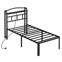 Cadre de lit plateforme moderne en métal noir avec tête et pied de lit de style vintage, sommier métallique pour chambre à coucher