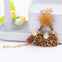 Nouveau porte-clés tendance en métal en forme de petit sac à main motif léopard, pendentif de sac à main ou de voiture, cadeau pour femme