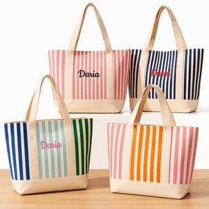 Sac fourre-tout en toile rayée personnalisé avec fermeture éclair, sac à main en coton réutilisable pour la plage, les courses et l'usage quotidien - Product Image 1