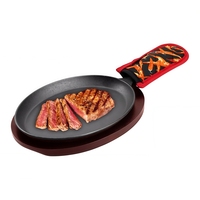 Plaque chauffante en fonte avec base en bois, poêle à fajitas avec protection anti-brûlure et manchette isolante, pour barbecue domestique et service de cuisine