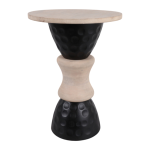 Tavolino Moderno Rotondo in Legno con Base Martellata, Stile Rustico, per Soggiorno o Camera da Letto - Product Image 2