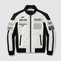 Jaket Tim Balap Retro Amerika Pria Custom OEM Berkualitas Tinggi Model Street Moto Kerah Tegak Tahan Air Anti Angin dengan Tulisan di Bagian Depan