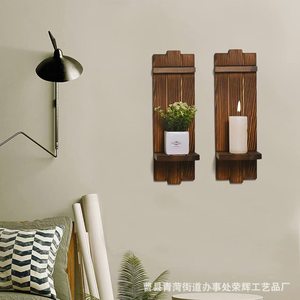 <b>Wooden</b> Wall Mounted Candle Holder <b>Rustic</b> Style Rectangle Living Room Decoration Shelf For Candle Or Plant - Product Image 2