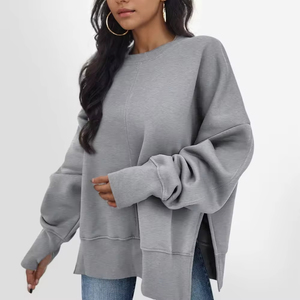 Sudadera con Capucha de Mujer, Estilo Vintage, Tejido de Lana/Nailon, Cuello con Botones, Diseño Asimétrico con Abertura Lateral, Estampado de Leopardo y Adornos de Cuentas - Product Image 5