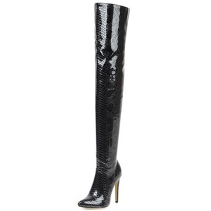 Botas Elegantes de Tacón Alto de 12 cm para Mujer, Botas Altas Hasta el Muslo con Estampado de Piel de Serpiente, Zapatos de Tacón de Aguja, Botas Largas de Invierno para Club Nocturno - Product Image 4