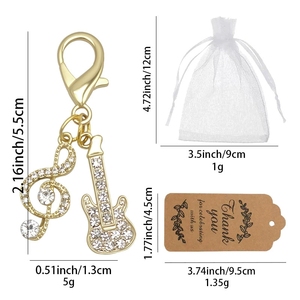 Porte-clés en métal incrusté de diamants en forme de note de musique, cadeau idéal pour les concerts de musique, vente chaude - Product Image 3