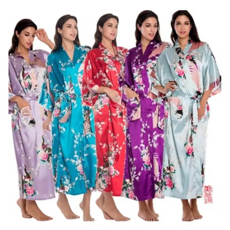 Bata de baño de satén para mujer, Kimono de seda a la moda, Sexy, para novia, ropa de dormir, para cultivo nocturno, R1631