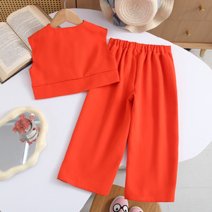 Completo Estivo 2026 per <span class=keywords><strong>Bambina</strong></span>: Giacca, Gilet, Top con Bottoni e Pantaloni Casual - Set Due Pezzi per Bambine - Product Image 5