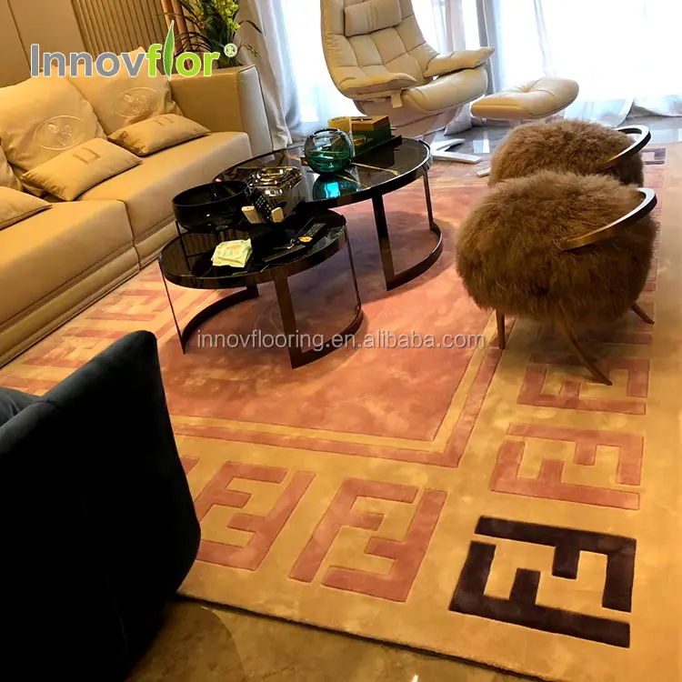 Pink Color Brand Logo New Zealand Wool Customized Design Modern Show Room Interior Renovation Handmade carpet