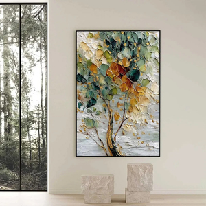 Emerald Jewel Tree Textured Palette Knife Tree Painting Golden Accents Hand Painted <b>Canvas</b> Still Life Wall Artwork Wood Hanging - Product Image 5