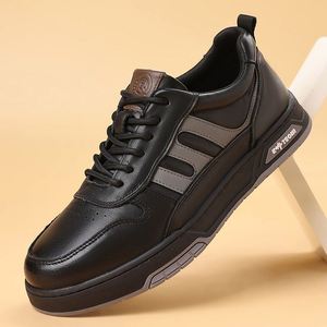 Baskets décontractées en cuir véritable pour hommes, chaussures de skate blanches à semelle souple, baskets polyvalentes à la mode, confortables et respirantes - Product Image 3