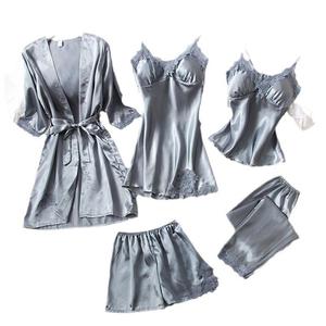 Ensemble Pyjama en <span class=keywords><strong>Satin</strong></span> 5 Pièces pour Femme, Nuisettes Grandes Tailles, Ensembles Pyjama pour Filles - Product Image 6