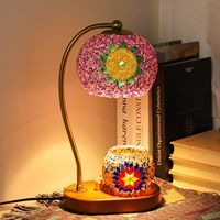 Lampe chauffe-bougie sans flamme en verre mosaïque, base en bois turque marocaine faite à la main, veilleuse réglable avec minuterie et intensité variable pour la maison