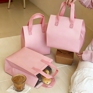 Sac isotherme réutilisable avec logo personnalisé rose, sac de livraison alimentaire non tissé avec lamination en feuille d'aluminium - Product Image 2