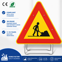 Señal de Advertencia Reflectante para Obras Viales con Soporte de Aluminio - Trípode Plegable para Control de Tráfico en Obras de Construcción
