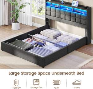 Подъемный каркас кровати размера «<span class=keywords><strong>King</strong></span>-<span class=keywords><strong>Size</strong></span>» с обивкой для хранения, каркас кровати «<span class=keywords><strong>King</strong></span>-<span class=keywords><strong>Size</strong></span>» с зарядной станцией и светодиодным освещением изголовья - Product Image 6