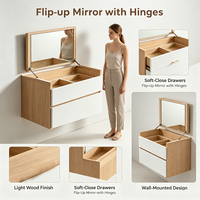 Table de maquillage murale moderne de style nordique avec miroir LED escamotable et 2 tiroirs pour petit appartement, chambre à coucher, table de chevet