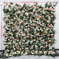 Dinding Bunga Sutra Buatan Biru Langit dan Putih 5D Panel Dinding Bunga Mawar Efektif 8*8ft Persegi Rangkaian Flora untuk Wisuda