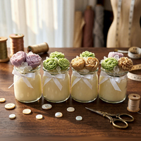 Bougie sculptée en forme de fleur, marque personnalisée LF OEM, décorée d'un ruban, dans un bocal en verre, cire de soja biologique, senteurs d'ambiance pour la maison, article de vente en gros