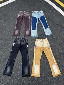 Pantalones de chándal acampanados de alta calidad para <span class=keywords><strong>hombre</strong></span>, elásticos, apilados, 100% algodón, estilo vintage, desgastados, de mezclilla. - Product Image 2