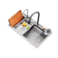 Ensemble d'évier de cuisine moderne avec robinet cascade en acier inoxydable 304 grand lavabo multifonction en nid d'abeille bionique à fente unique