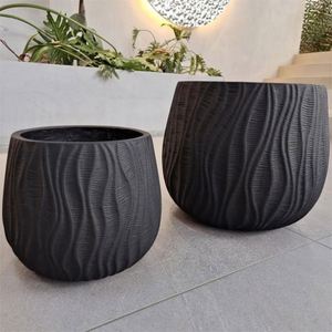 Macetas Redondas Nórdicas de Cemento Negro, Macetas Grandes de Cemento para Plantas de Exterior e Interior - Product Image 5