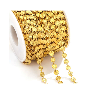 Chaîne à maillons ronds en acier inoxydable plaqué or PVD avec motif tournesol en relief |   Chaîne artisanale tendance pour la fabrication de bijoux DIY pour femmes - Product Image 1