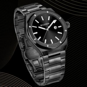 Custom Logo 42mm <b>Black</b> 5A Waterproof Luminous Minimalist Quartz <b>Watch</b> for <b>Men</b> Luxury Reloj De Hombre Steel <b>Watch</b> Band Supplier - Product Image 2
