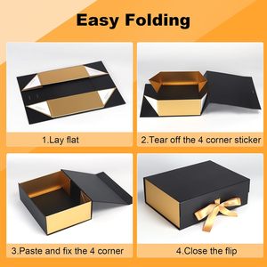 Cajas de Regalo Rectangulares Plegables de Cartón Personalizables con Tapas de Cierre Magnético, Cinta Negra y Dorada <span class=keywords><strong>para</strong></span> Bodas, <span class=keywords><strong>Cumpleaños</strong></span>, Día de la Madre - Product Image 3