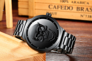 Reloj de cuarzo para hombre con esfera negra 3D y correa de acero inoxidable – Reloj de moda estilo gótico urbano - Product Image 3
