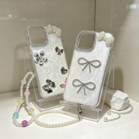 Étui de téléphone de luxe 3D fait main avec nœud papillon pour iPhone 16 15 14 Pro Max, coque personnalisée scintillante avec perles, Fundas Para Celular