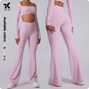 Seis Colores Disponibles, Cintura Alta Elástica, Nylon y Spandex Sólidos, Corte Ajustado, Acampanado, Largo Completo, Secado Rápido, Transpirable - Product Image 1