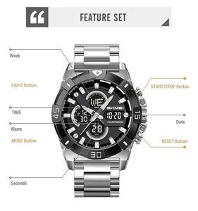 Montre-bracelet numérique de luxe Skmei 2593 pour homme, étanche, en acier inoxydable, à quartz, haute qualité, tendance - Product Image 2