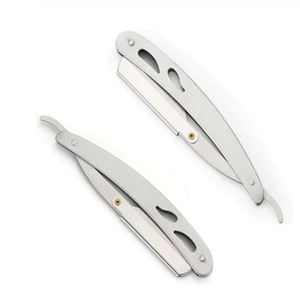 Maquinilla de afeitar de garganta de corte recto con mango plegable profesional de acero inoxidable para hombres, cuchillos de corte de pelo de seguridad Manual para - Product Image 2