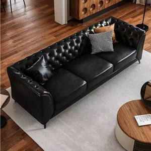 Set di Divani in Pelle di Lusso Stile Americano con Design Moderno, Durevole per Ville e Piccoli Soggiorni - Product Image 4