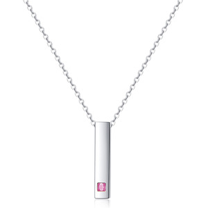 Stainless Steel Long Asymmetrical <b>Couple</b> <b>Necklace</b> With Pink And Blue Gemstone Pendant For Daily Wear - Product Image 5