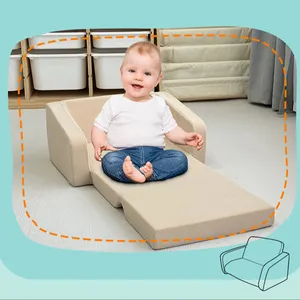 Tùy chỉnh-thực hiện ấm cúng nhung trẻ em sàn Ghế gấp ra bé sofa cho gia đình và trong nhà mềm chơi cho các lứa tuổi 2-7 màu be
