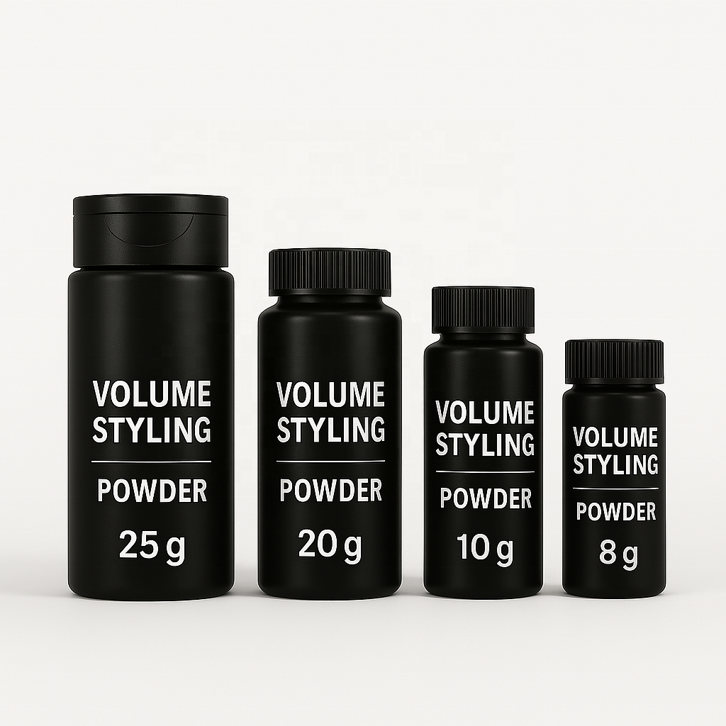 Product lineup - Multiple black bottles showing different sizes