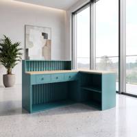 Comptoir de réception compact et moderne, design autoportant en surface solide, bar de caisse en bois personnalisable pour salle d'exposition, hôtel, bureau