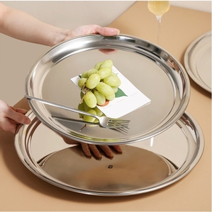 Stainless Steel Buffet Used <strong>Big</strong> <strong>Plates</strong> 30cm 34cm 38cm 40cm Round Dinner <strong>Plate</strong> Waiter's <strong>Serving</strong> Tray for Hotel Bar Restaurant - Product Image 2