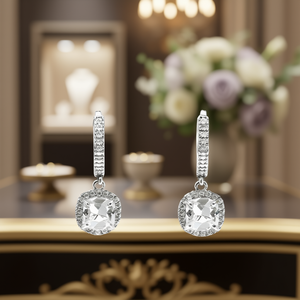 Orecchini Pendenti E1433 in Oro Bianco con Cristalli Taglio Principessa e Strass, Gioielli Classici da Sposa per Donna - Product Image 2