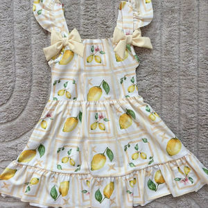GSD4003 Custom Little girl Boutique yellow <b>lemon</b> <b>print</b> <b>dress</b> kid wholesale baby girl flying sleeve child set - Product Image 1