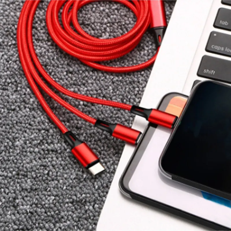 Hot Sale 3-In-1 Charging Cable Type C To Usb 3 In 1 3A 5A Nylon Usb Data Cable Super Fast Charging With Custom Logo