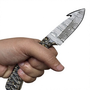 Couteau à lame fixe Drop Point en acier Damas, manche en bois Pakka bleu, couteau de survie pour le camping et le bricolage - Garantie 3 ans, prix abordables - Product Image 4
